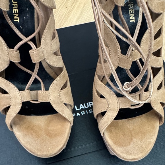 Saint Laurent Tribute 105mm Lace-Up Heels – Chamois Suede – Size 38 - Picture 12 of 16